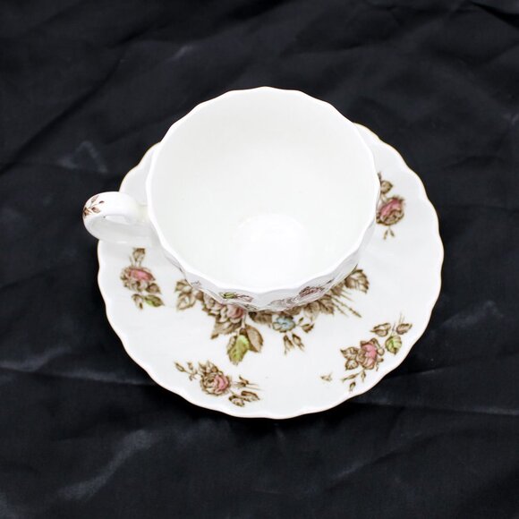 Johnson Bros Flat Cup & Saucer Set Devon Sprays Brown Multicolor - Picture 2 of 6